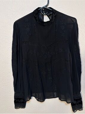Black Lace-Trim Victorian Blouse - Women Tops